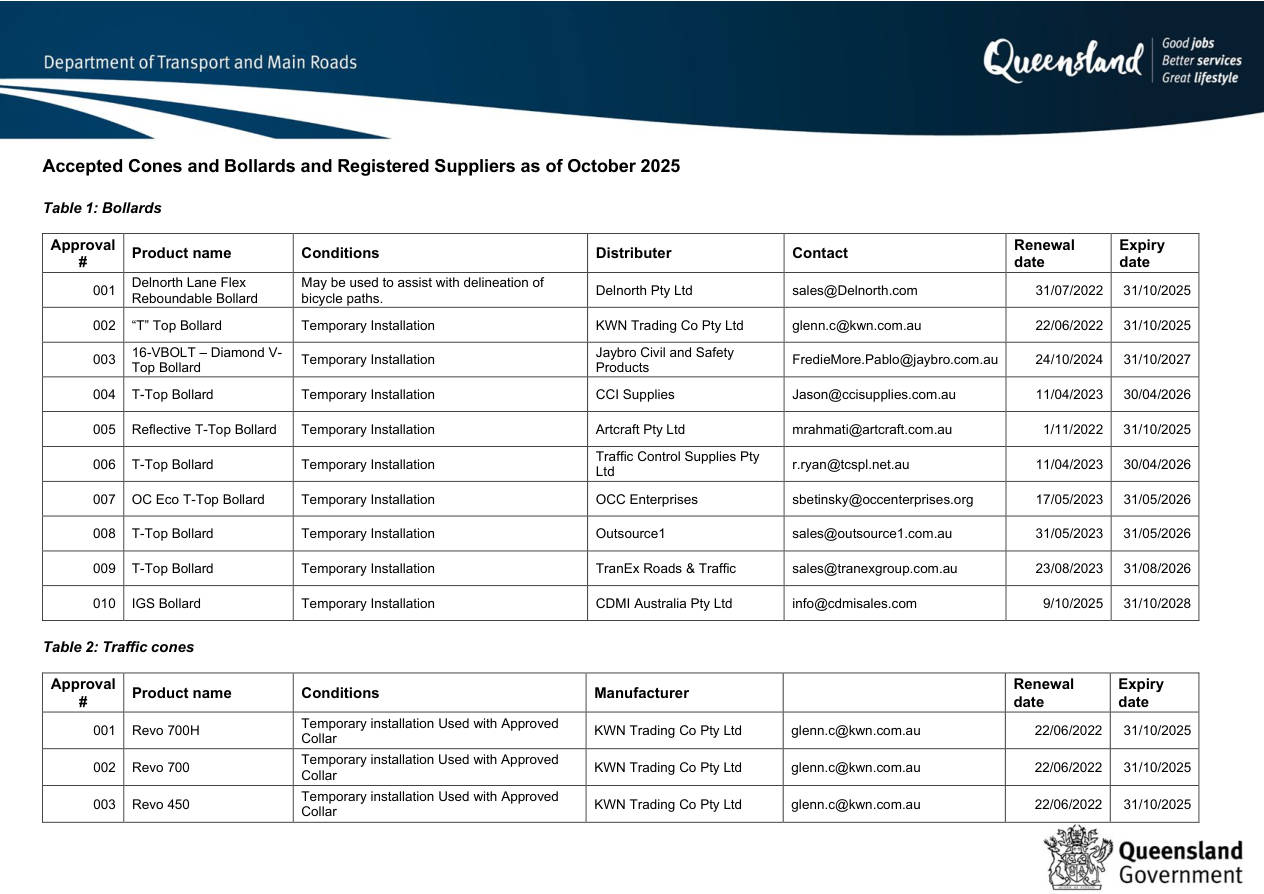 Page 1 of Cones & Bollards Registered Suppliers