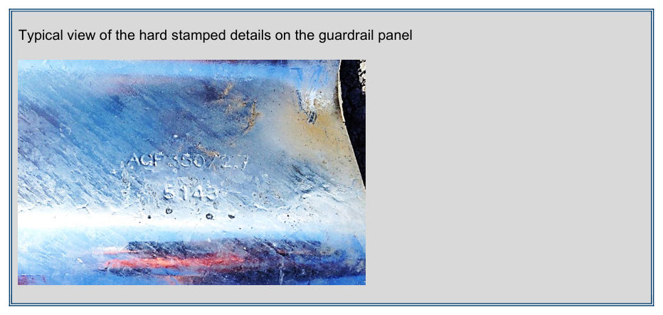 Typical view of the hard stamped details on the guardrail panel