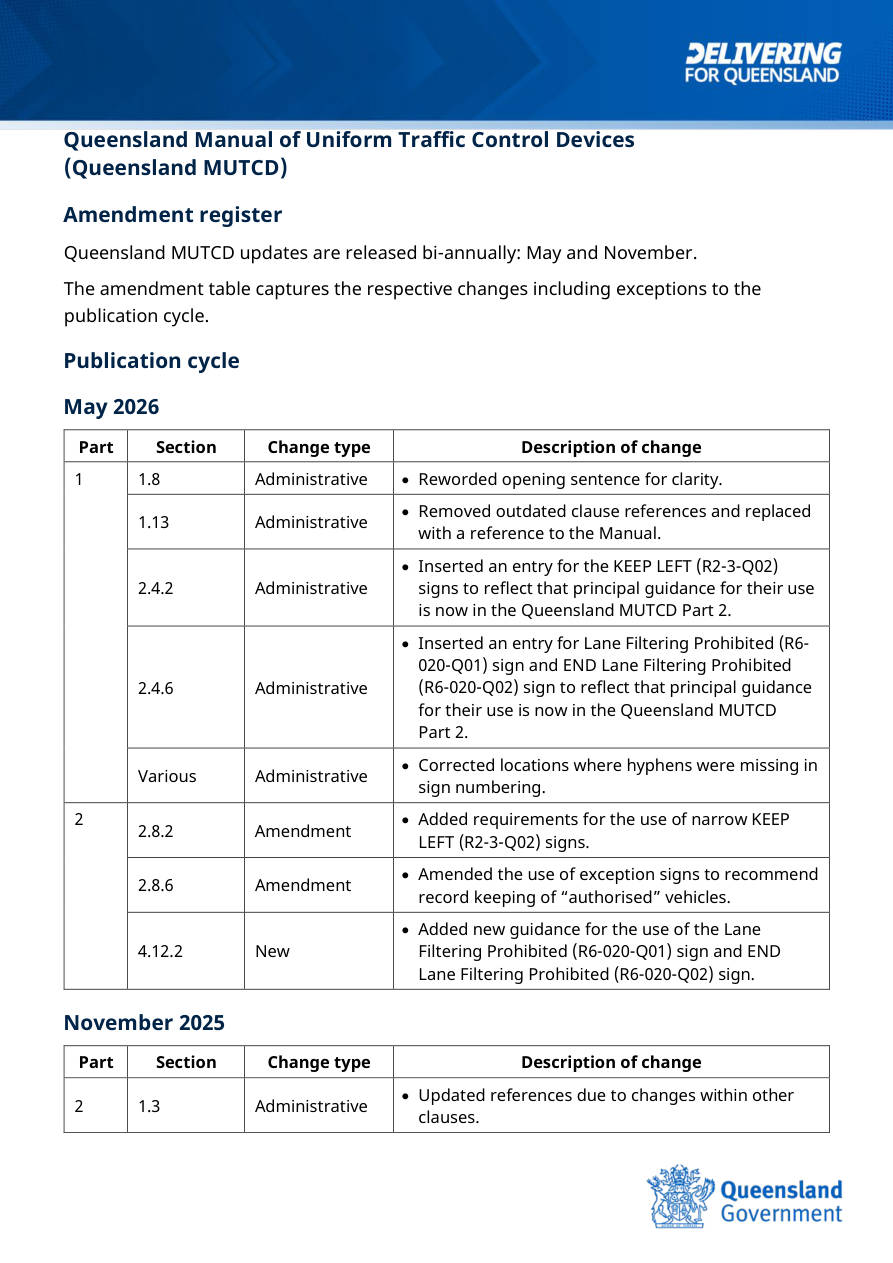 Page 1 of MUTCD Amendment Register