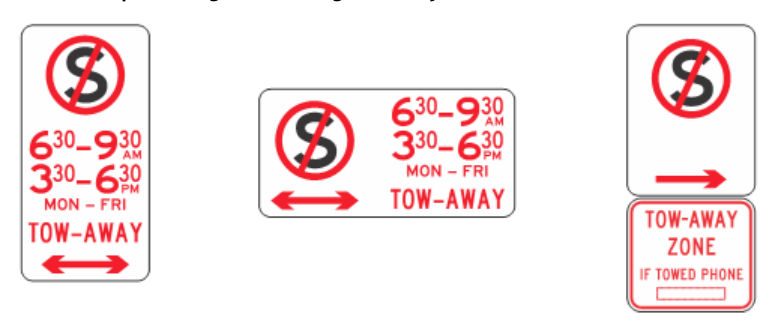 Figure 3.3.2 – Examples of signs indicating tow-away zones