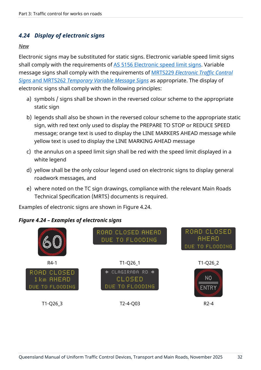 Page 46 of MUTCD Part 3 showing Figure 4.24 – Examples of electronic signs