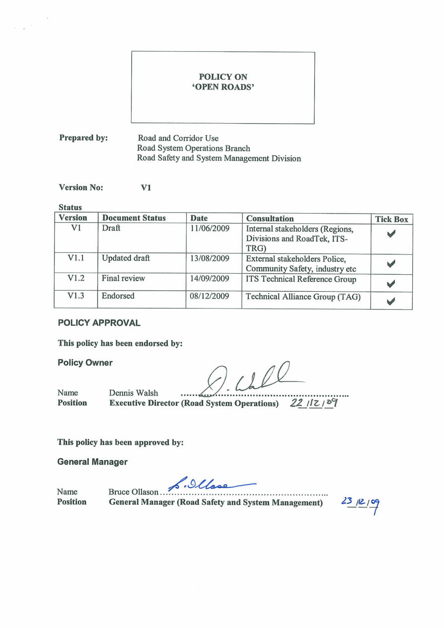 Page 1 of Open Roads Policy