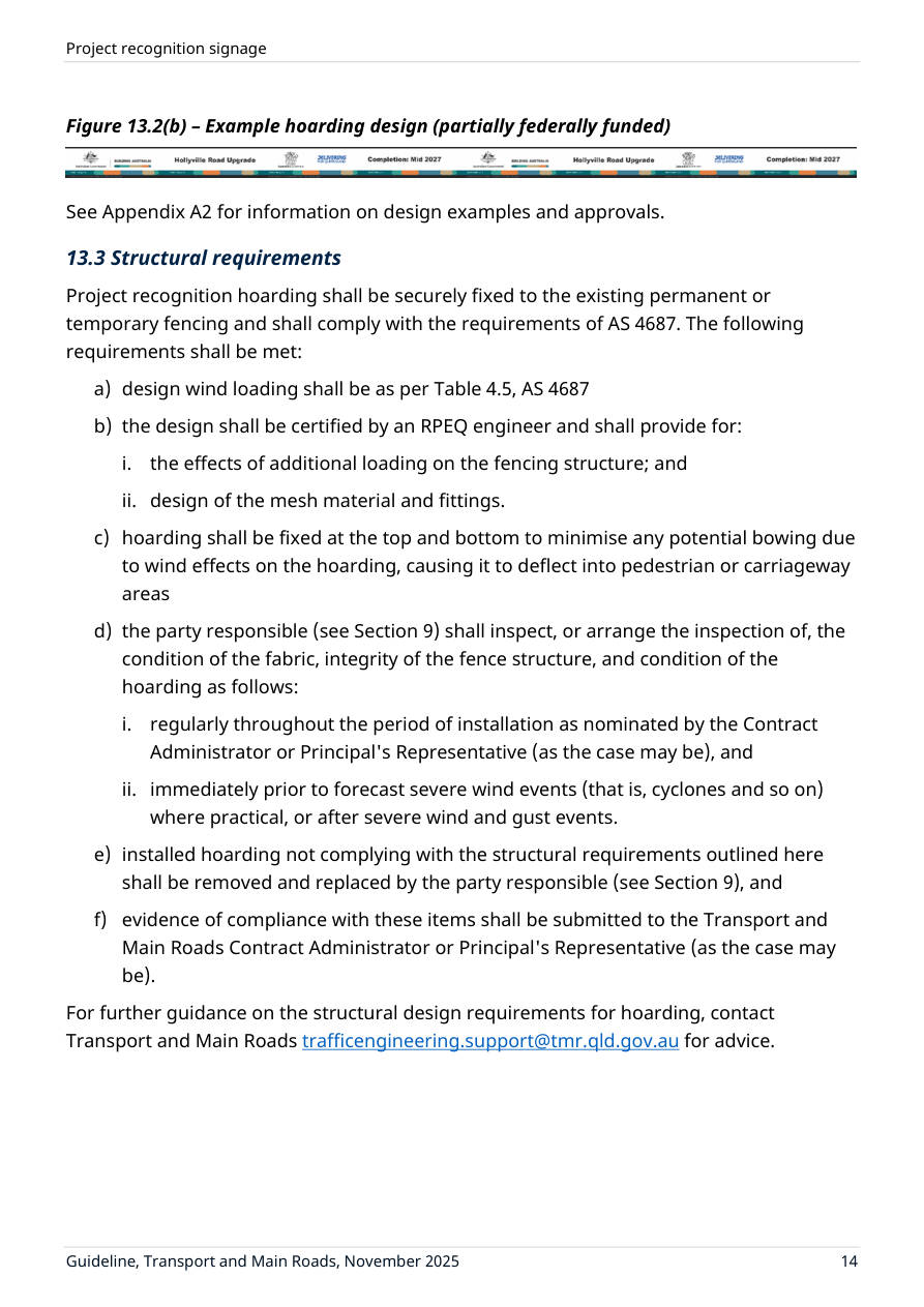 Page 18 of Project Recognition Signs Guideline showing Figure 13.2(b) – Example hoarding design (partially federally funded)