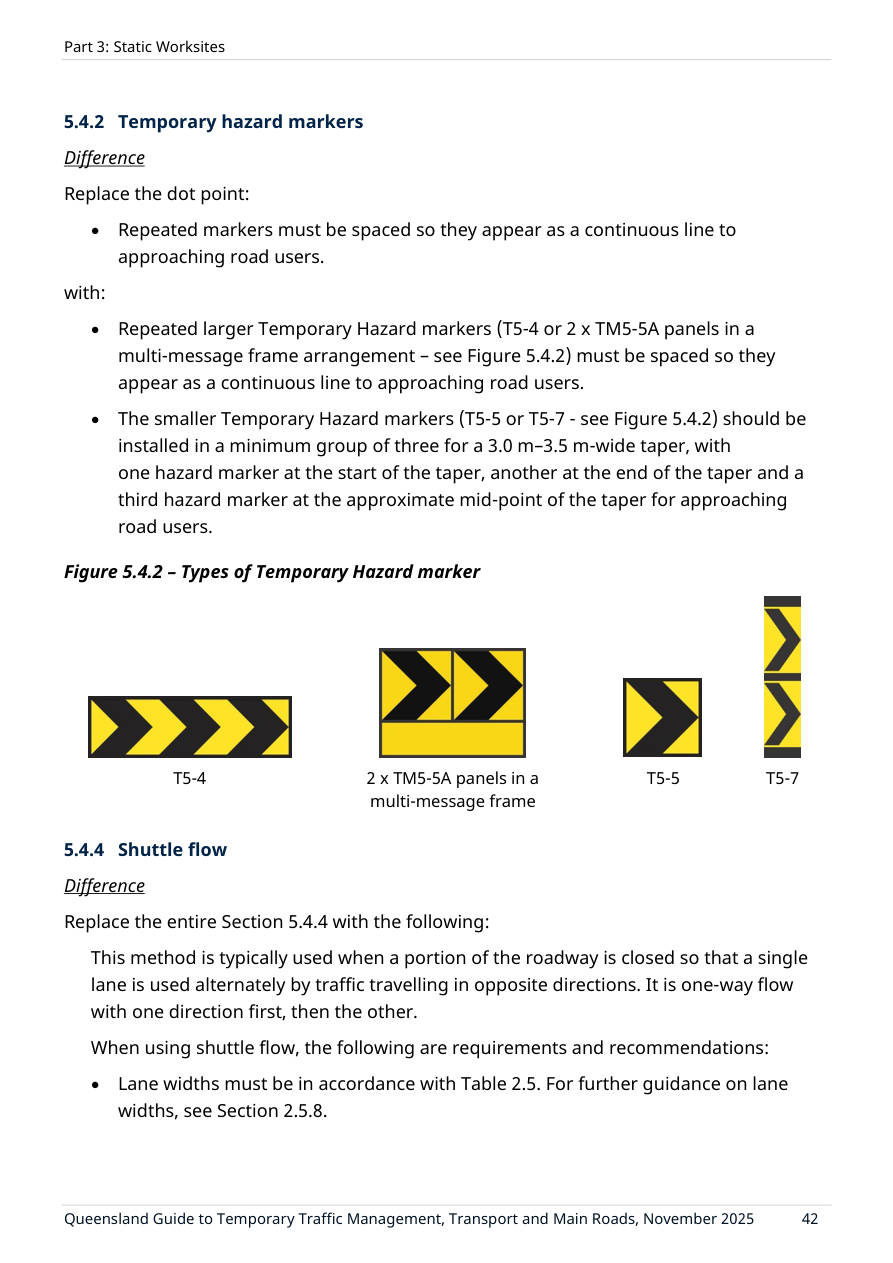 Page 60 of QGTTM Part 3 showing Figure 5.4.2 – Types of Temporary Hazard marker