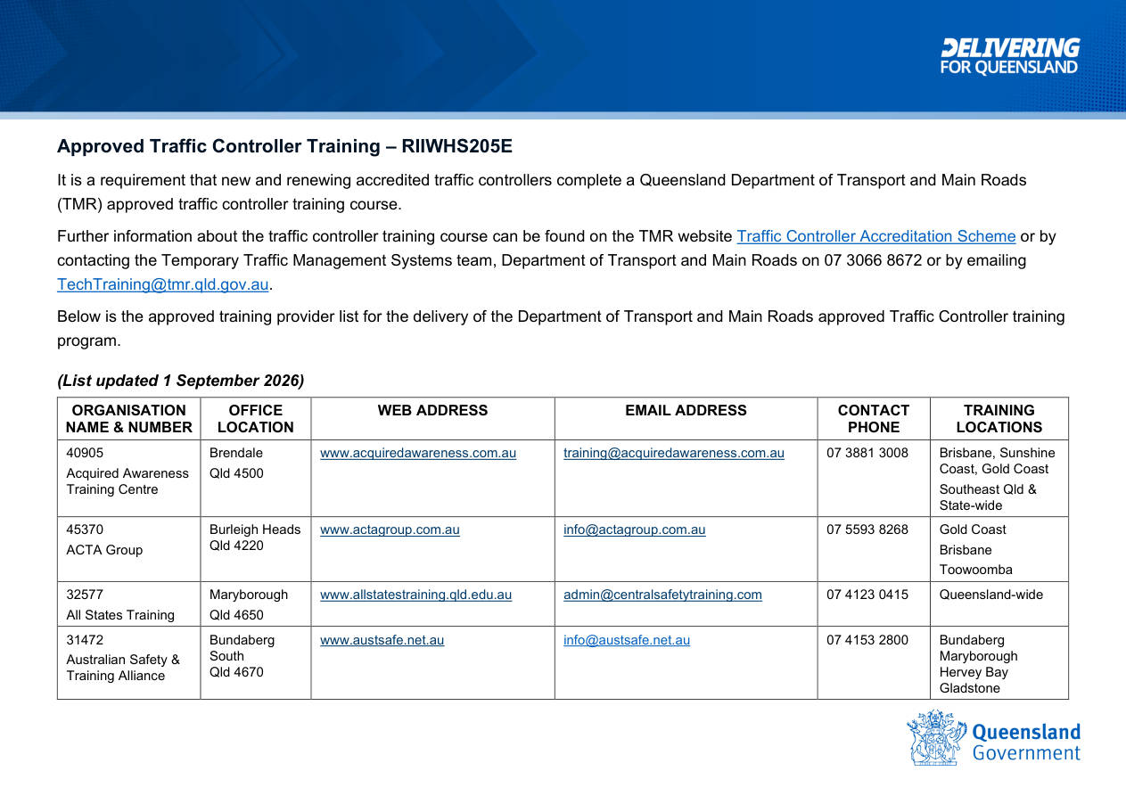 Page 1 of Approved TC Training Providers