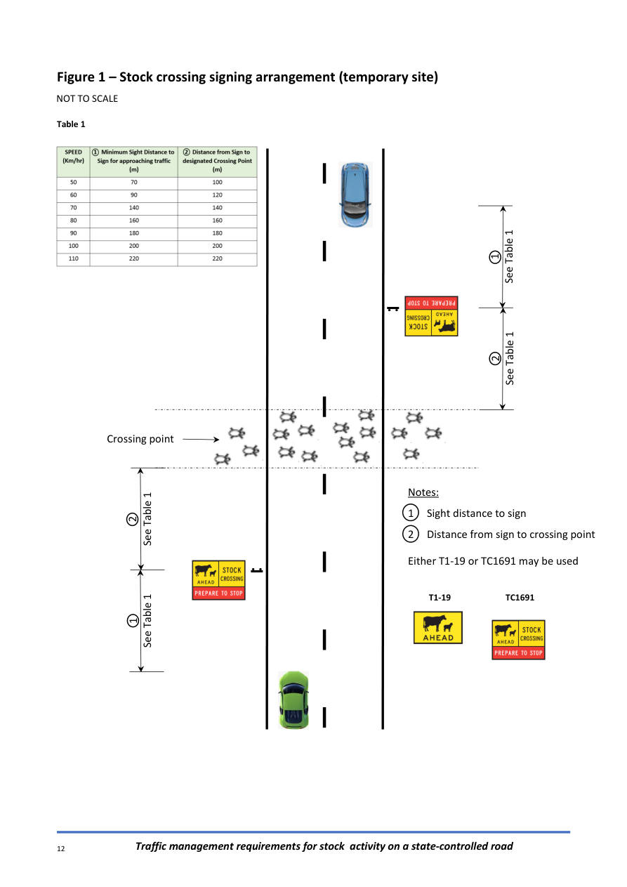 Page 12 of TM Requirements – Stock Activity showing Figure 1 Stock crossing signing arrangement (temporary site)