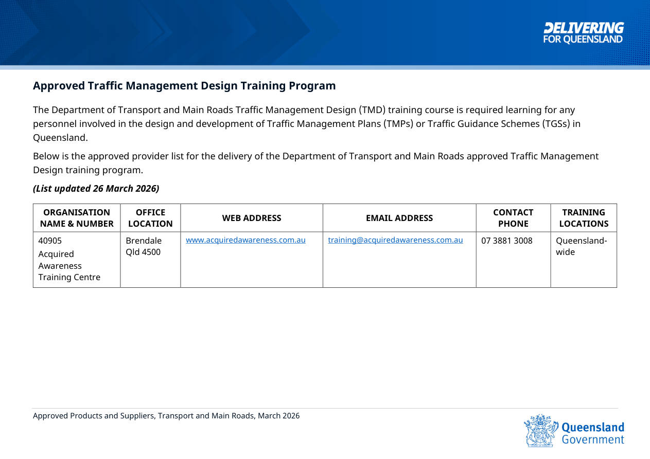 Page 1 of Approved TMD Training Providers