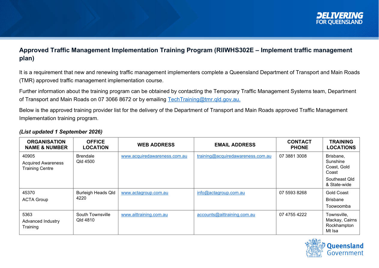 Page 1 of Approved TMI Training Providers