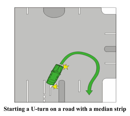 Starting a U-turn on a road with a median strip
