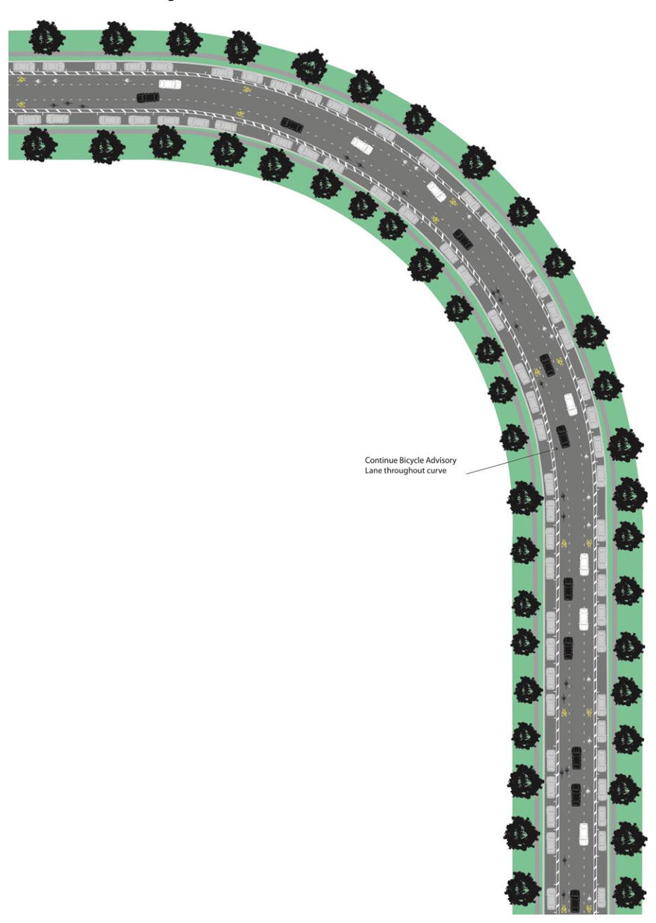 Figure A7 – Advisory Bicycle Lanes – Acceptable Curve treatment options – Option 1
