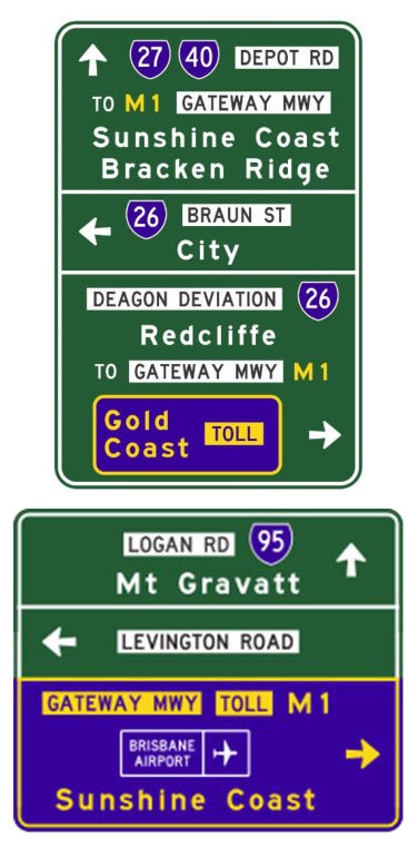 Figure 7.5 – Examples of stacked style direction signs