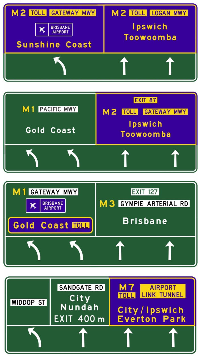 Figure 7.7 – Examples of overhead lane designation style direction signs