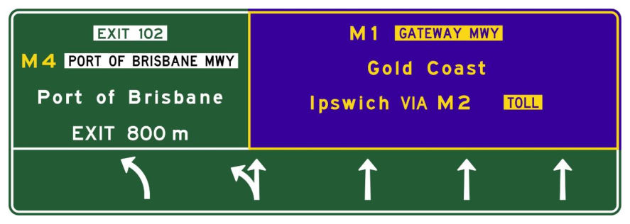 Figure 7.10(a) – Destinations on an overhead direction sign which are via a different route