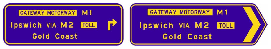 Figure 7.10(b) – Destinations on intersection direction signs which are via a different route