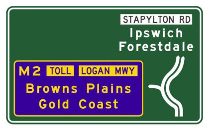 Figure 7.14 – Direction signs for an ENTRY to a toll road with a toll point on the on ramp