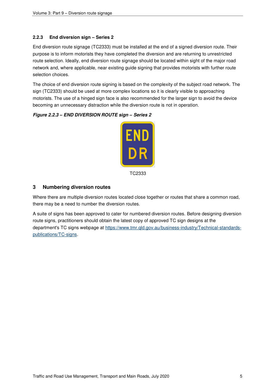 Page 8 of TRUM Vol 3 Part 9 showing Figure 2.2.3 – END DIVERSION ROUTE sign – Series 2