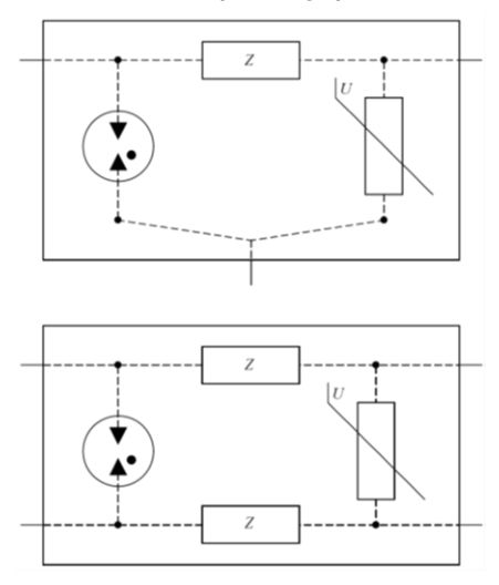 Figure 6.8.3.2 – Three- and four-terminal two-port surge protection device (IEC 61643 12)