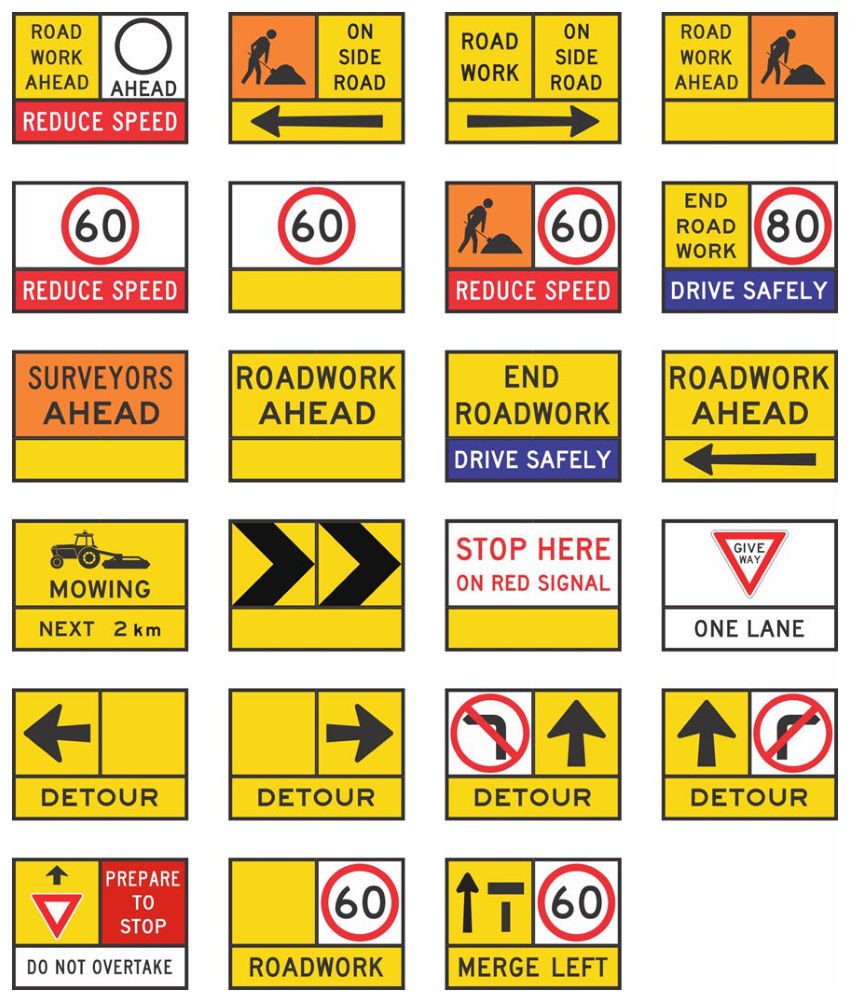 Figure B2 – Additional multi-message sign combination examples with traffic travelling to