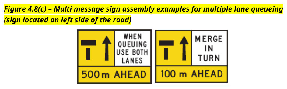 Figure 4.8(c) – Multi message sign assembly examples for multiple lane queueing (sign located on left side of the road)